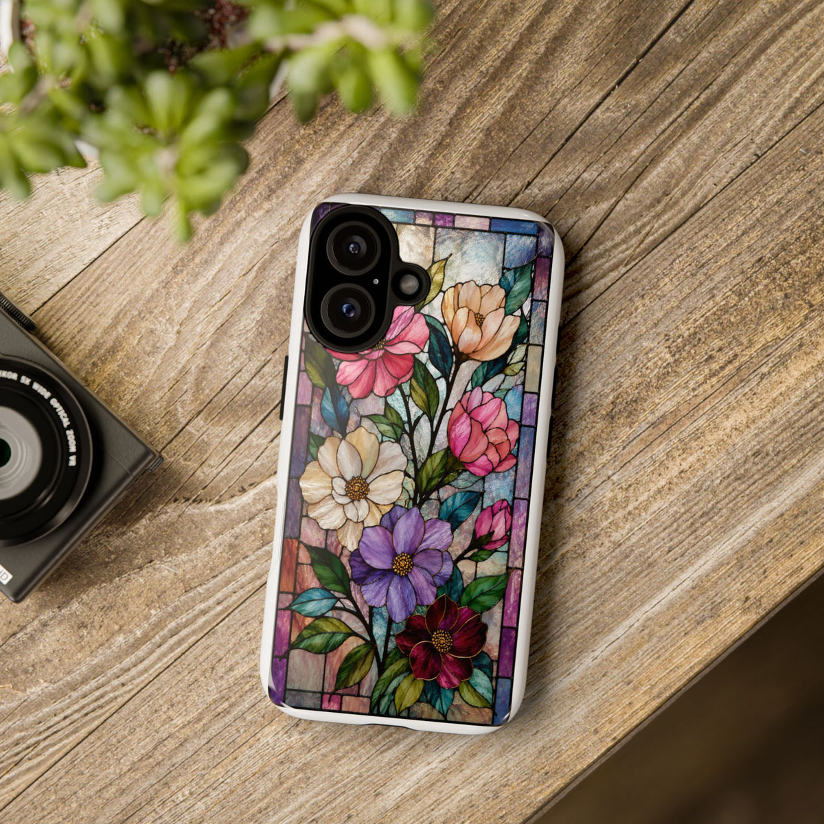 Floral Stained Glass Phone Case — Colorful Vintage Bouquet Protection