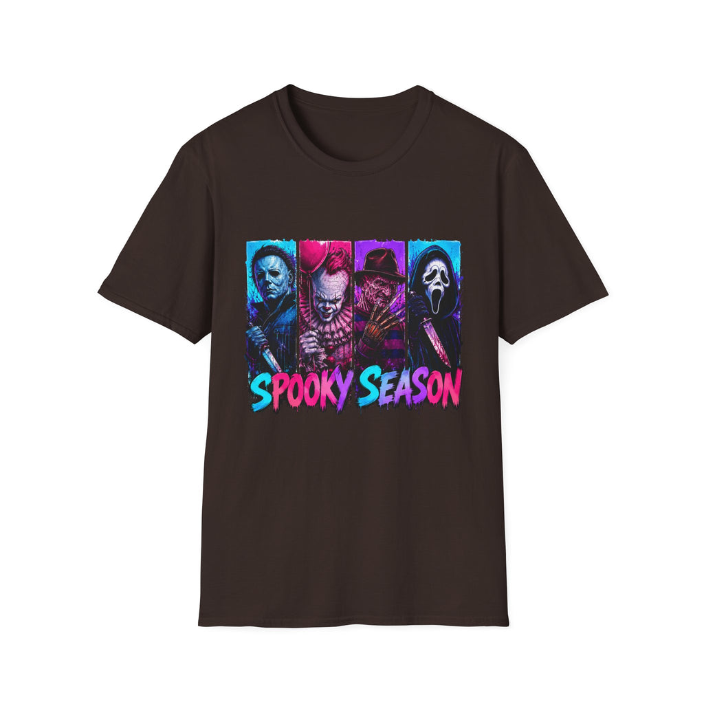 Horror Icons T-Shirt — “Spooky Season” Neon Slasher Tee