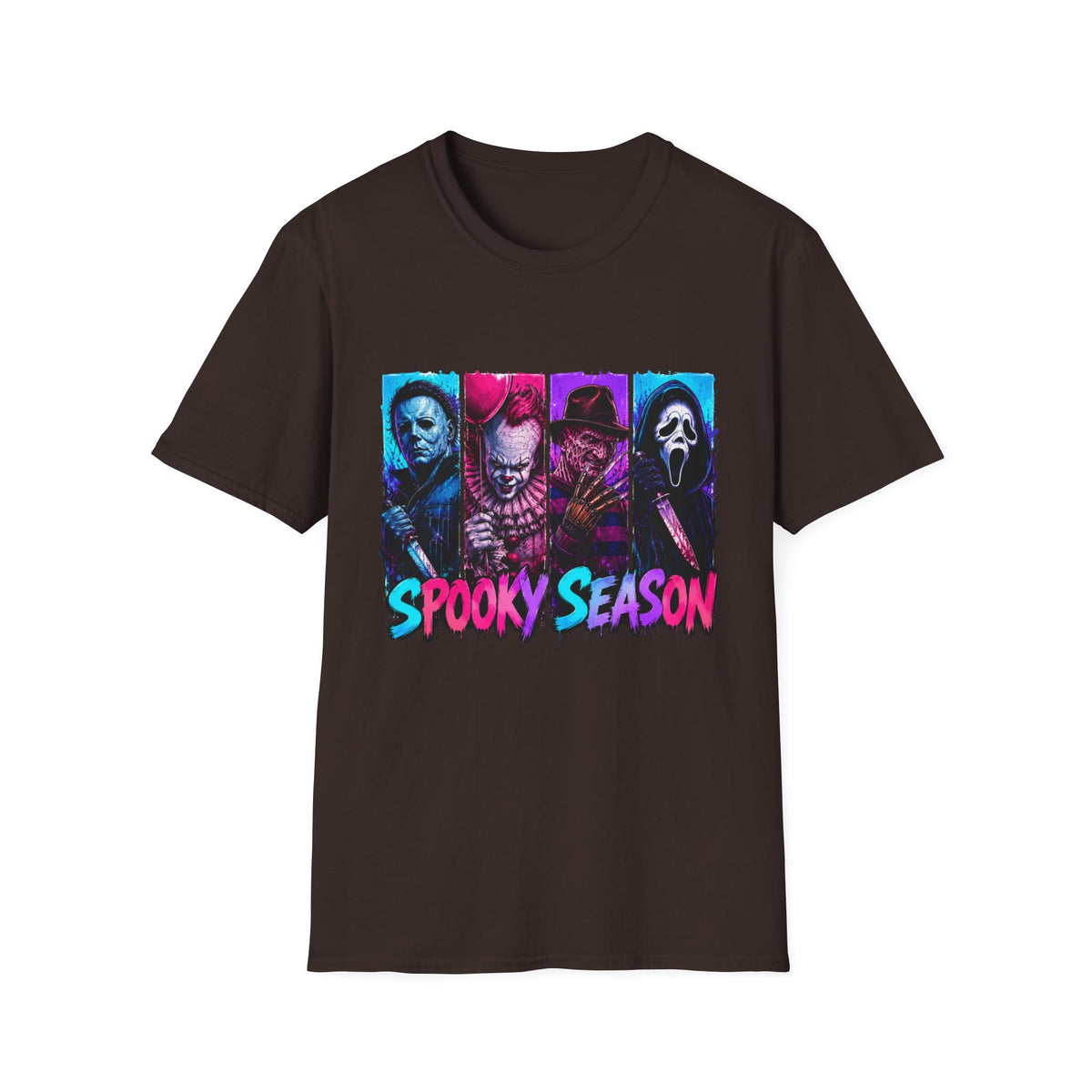 Horror Icons T-Shirt — “Spooky Season” Neon Slasher Tee