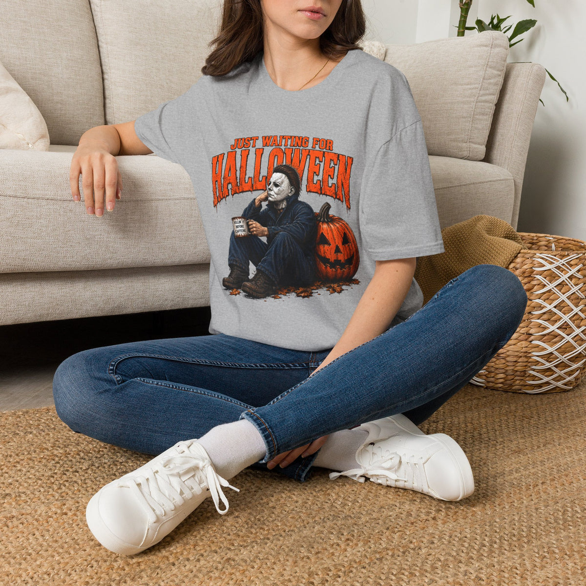 Halloween T-Shirt — "Just Waiting for Halloween" Horror Party Tee
