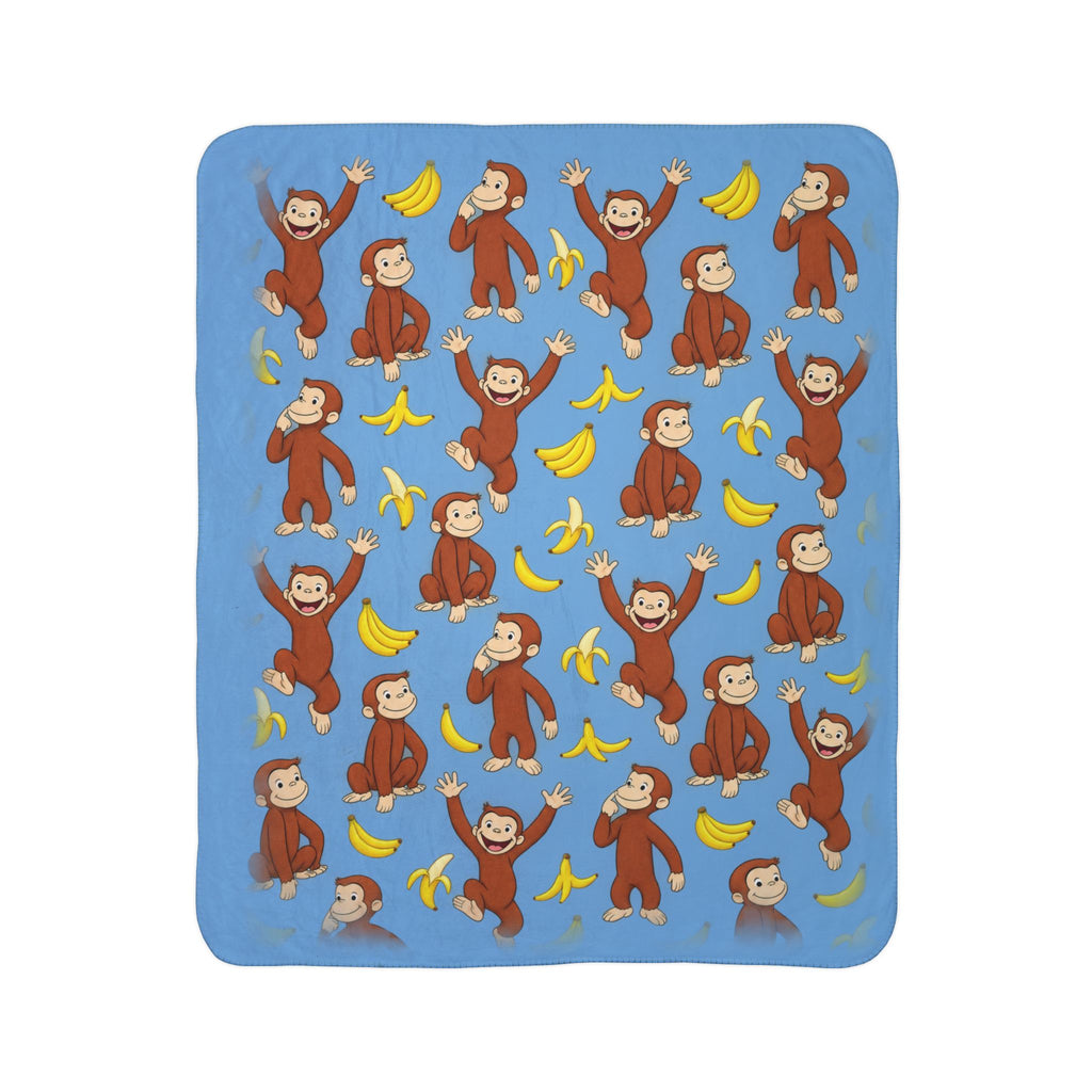 Curious Monkey Banana Pattern Fleece Sherpa Blanket | Kids Animal Throw