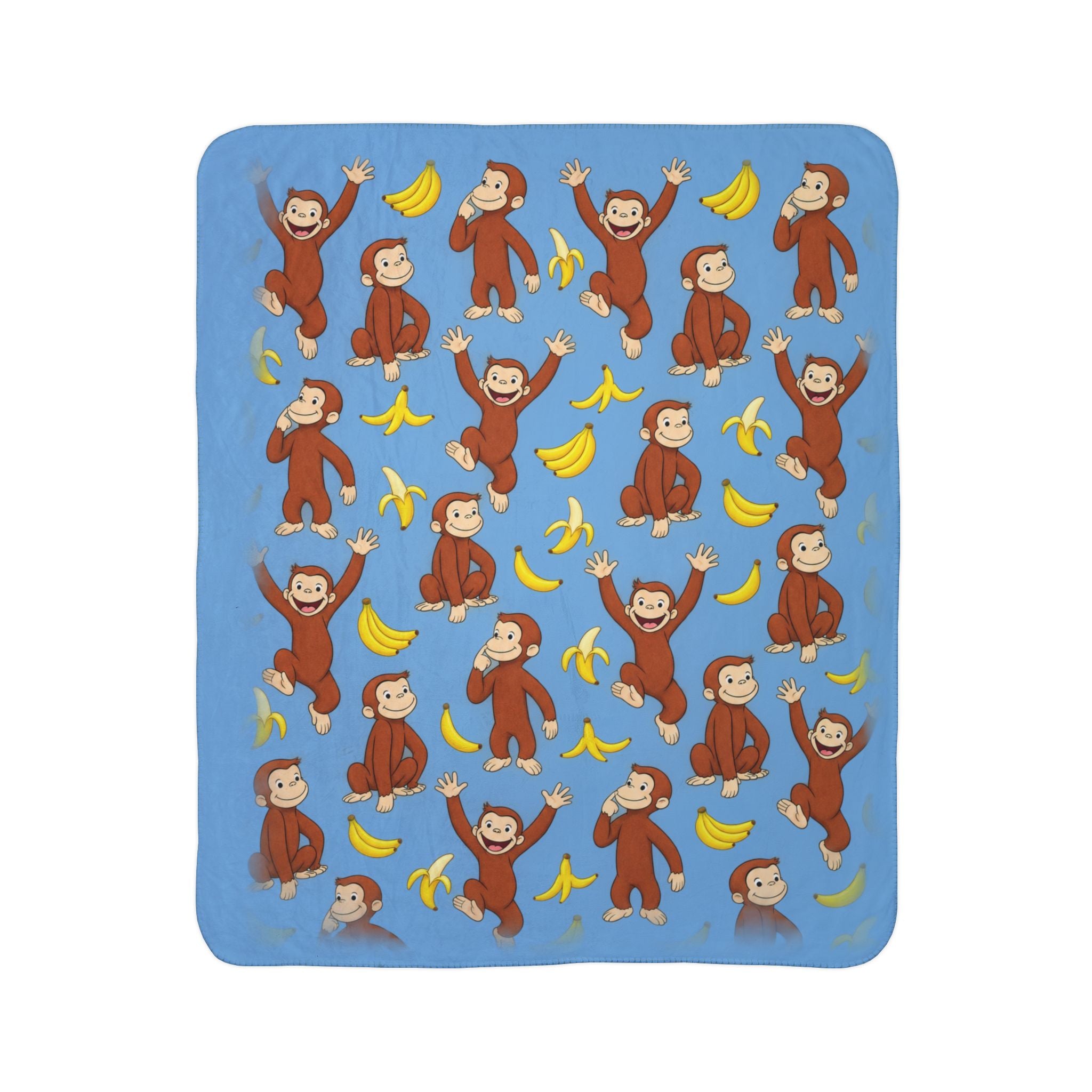 Curious Monkey Banana Pattern Fleece Sherpa Blanket | Kids Animal Throw