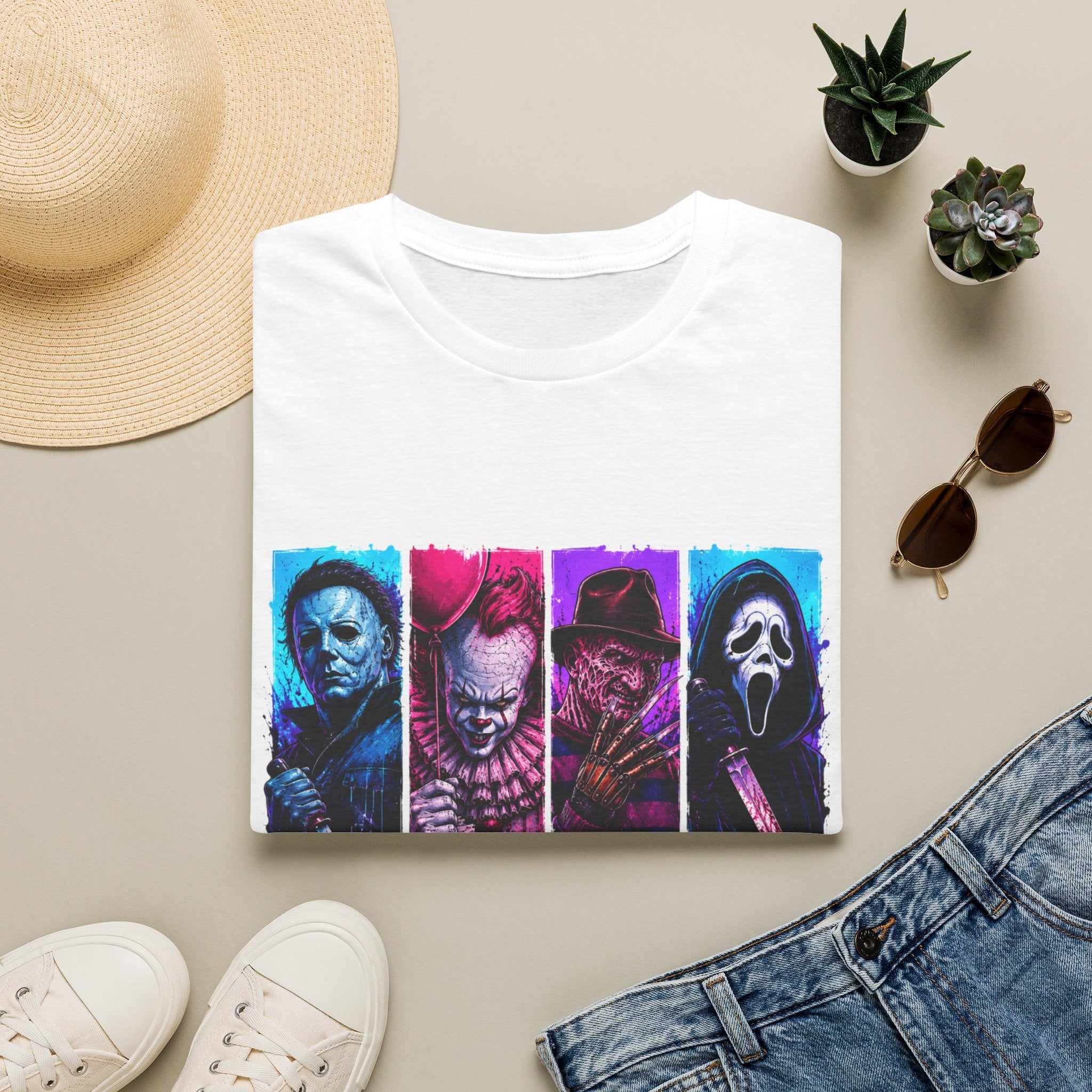 Horror Icons T-Shirt — “Spooky Season” Neon Slasher Tee