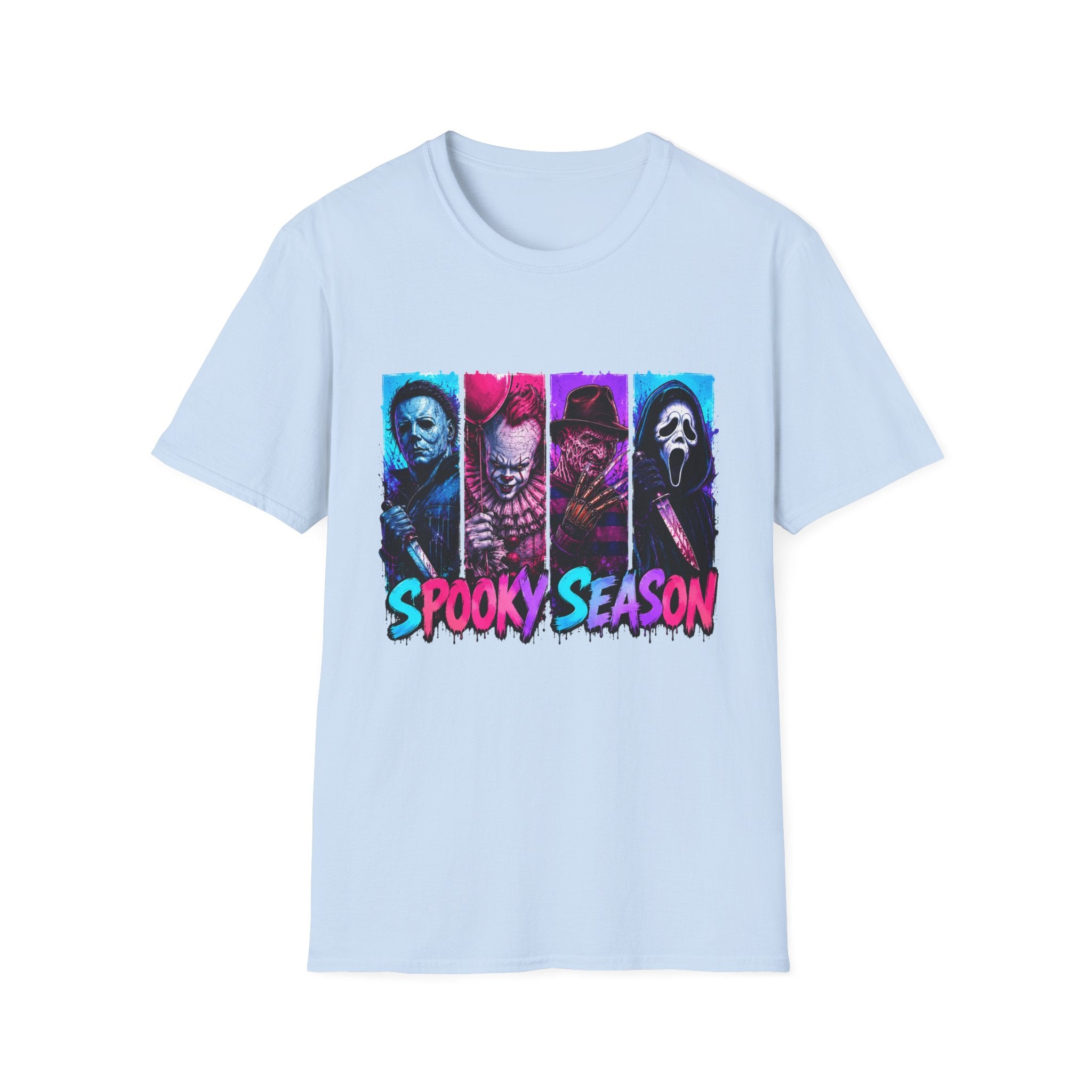 Horror Icons T-Shirt — “Spooky Season” Neon Slasher Tee
