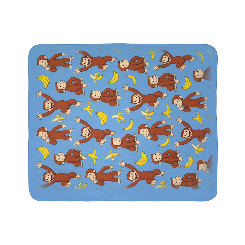 Curious Monkey Banana Pattern Fleece Sherpa Blanket | Kids Animal Throw