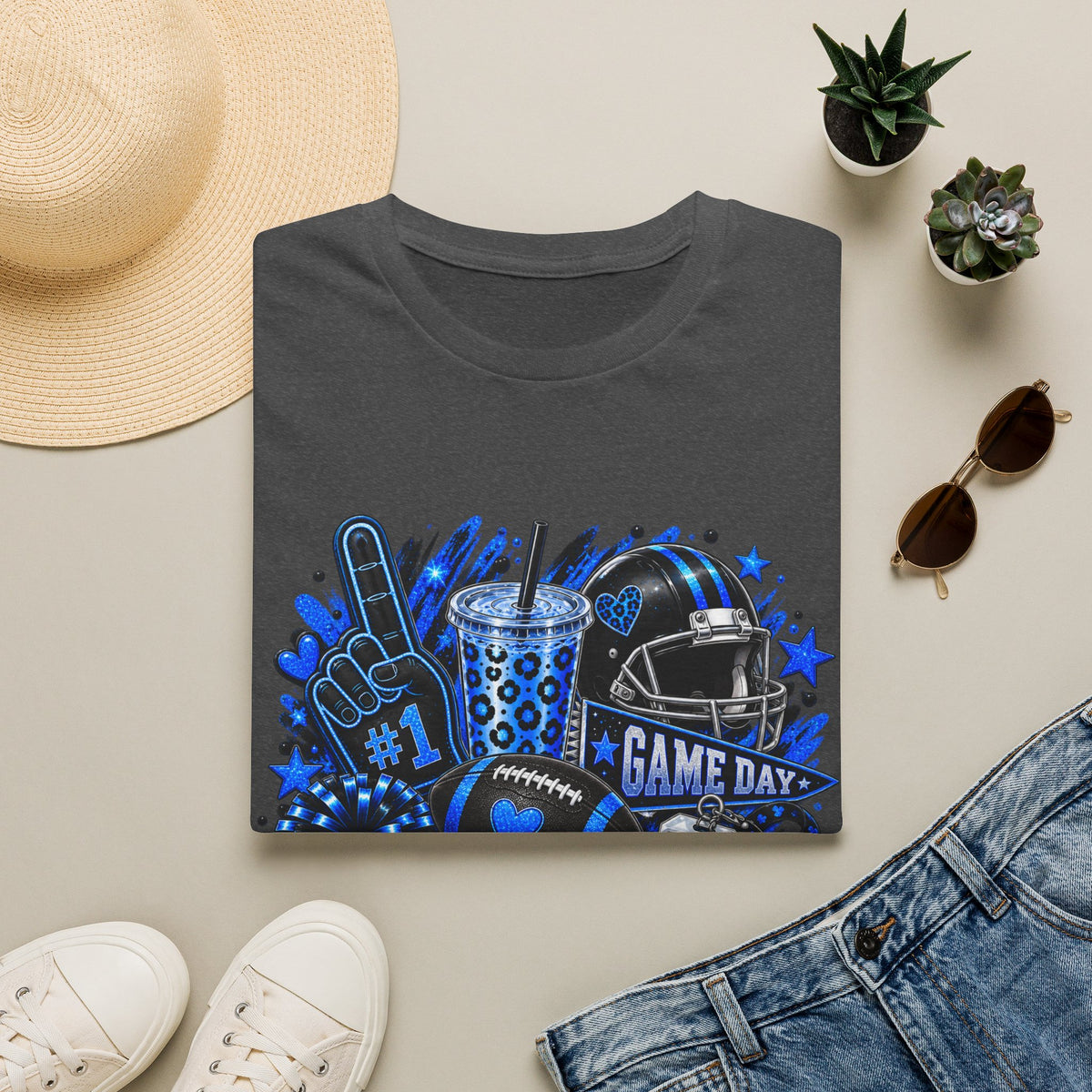 Game Day Football T-Shirt — "Game Day" Helmet, Foam Finger & Team Spirit Design