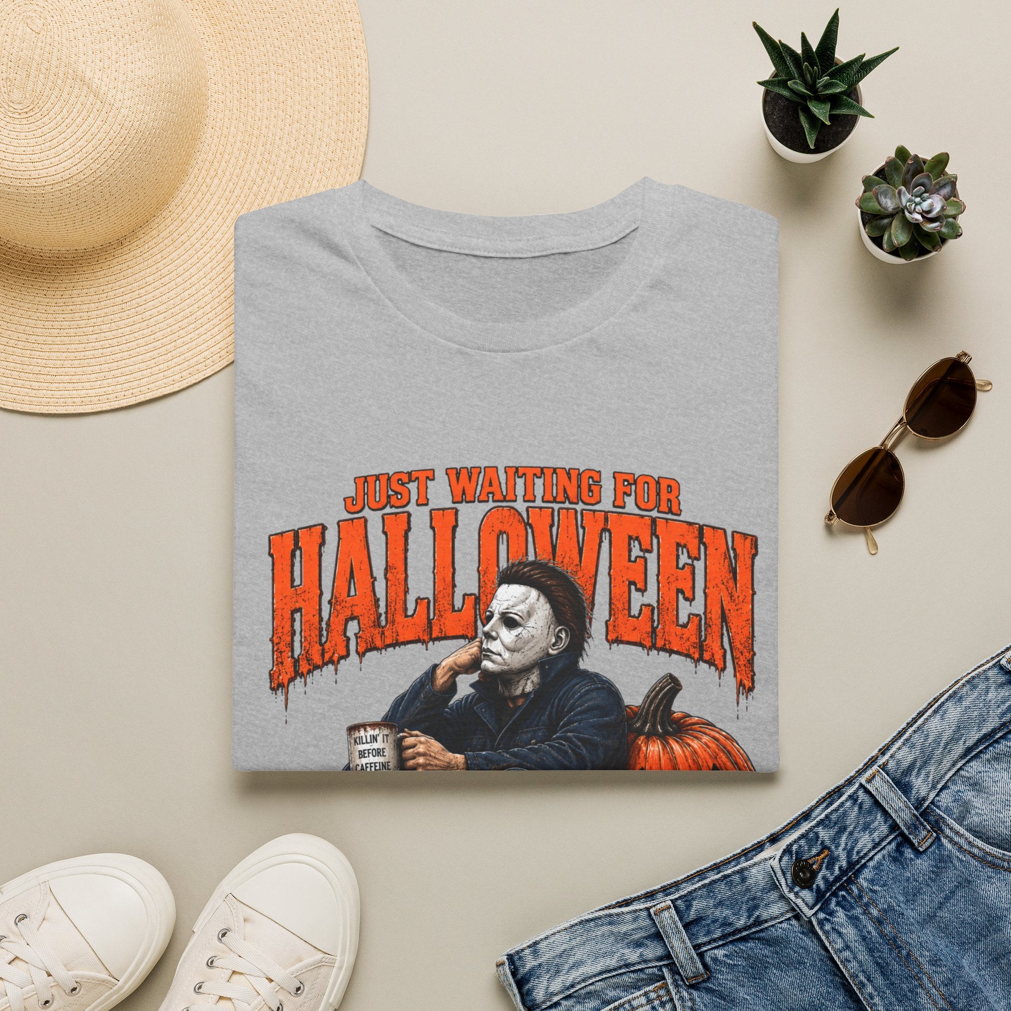 Halloween T-Shirt — "Just Waiting for Halloween" Horror Party Tee