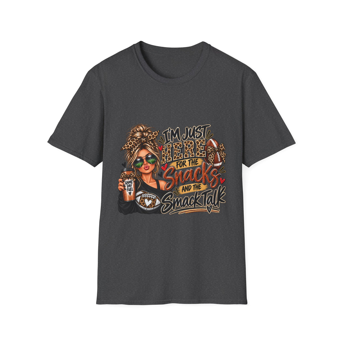 Snack Mom Leopard Graphic T-Shirt — "I'm Just Here for the Snacks"