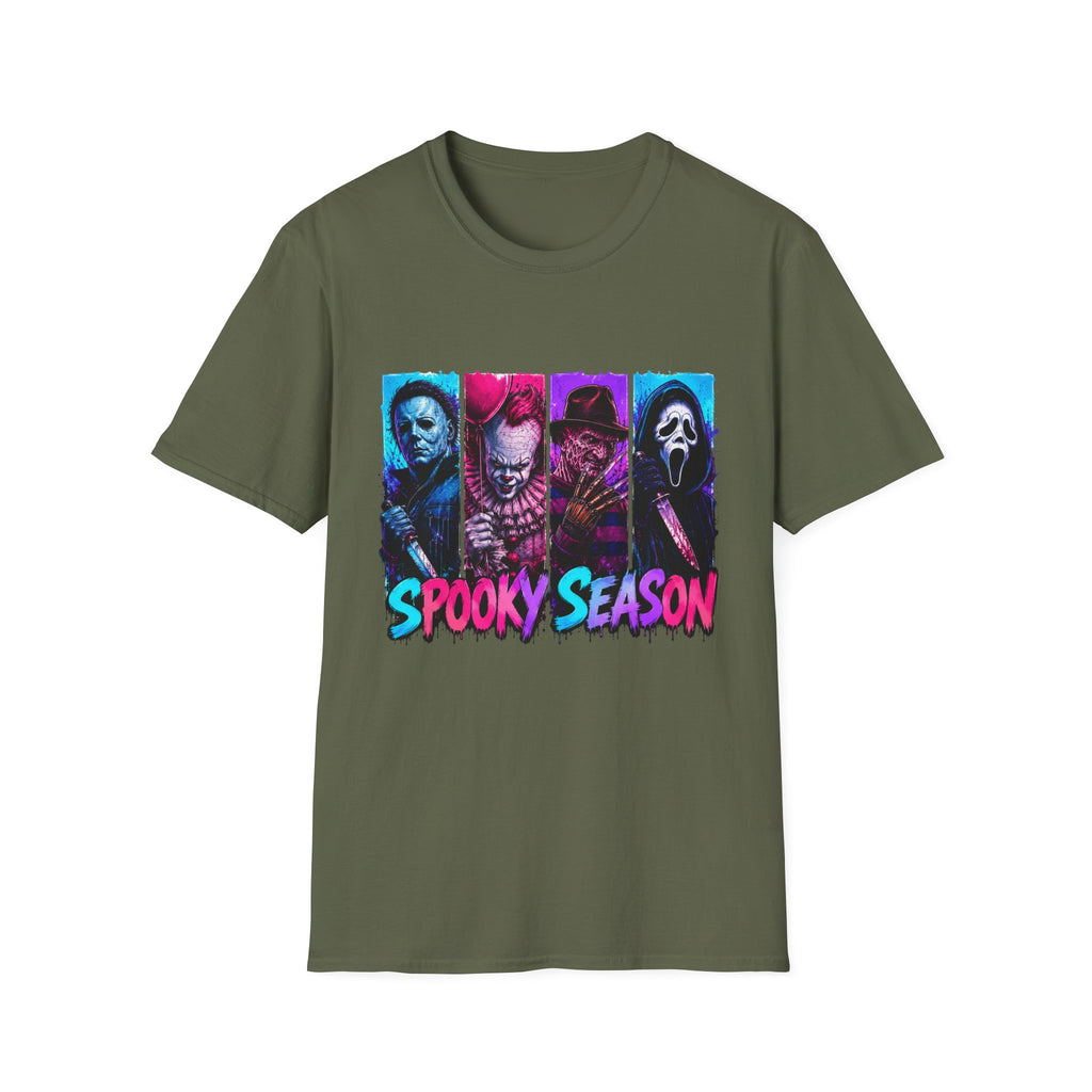 Horror Icons T-Shirt — “Spooky Season” Neon Slasher Tee