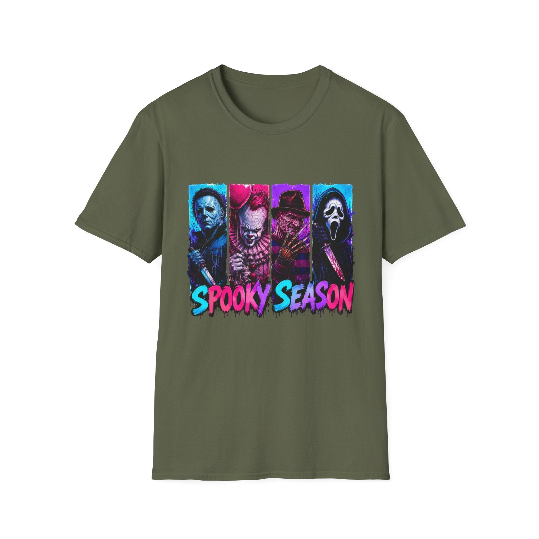 Horror Icons T-Shirt — “Spooky Season” Neon Slasher Tee