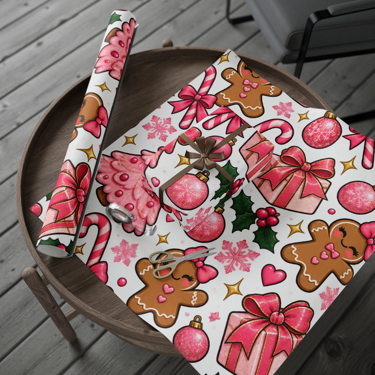 Gingerbread & Candy Cane Holiday Wrapping Paper Roll — Festive Christmas Gift Wrap