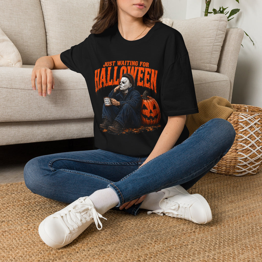 Halloween T-Shirt — "Just Waiting for Halloween" Horror Party Tee