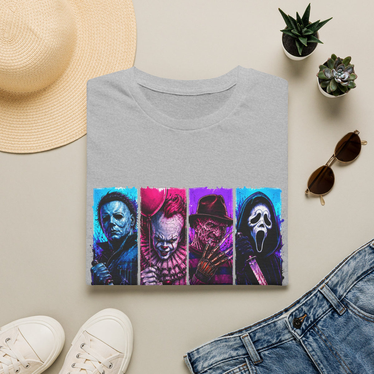Horror Icons T-Shirt — “Spooky Season” Neon Slasher Tee