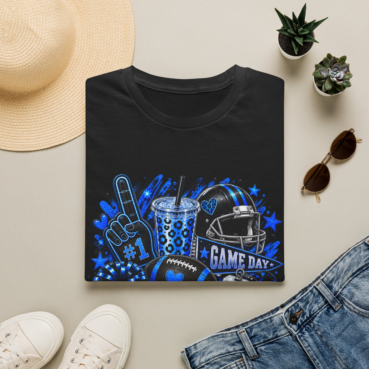 Game Day Football T-Shirt — "Game Day" Helmet, Foam Finger & Team Spirit Design