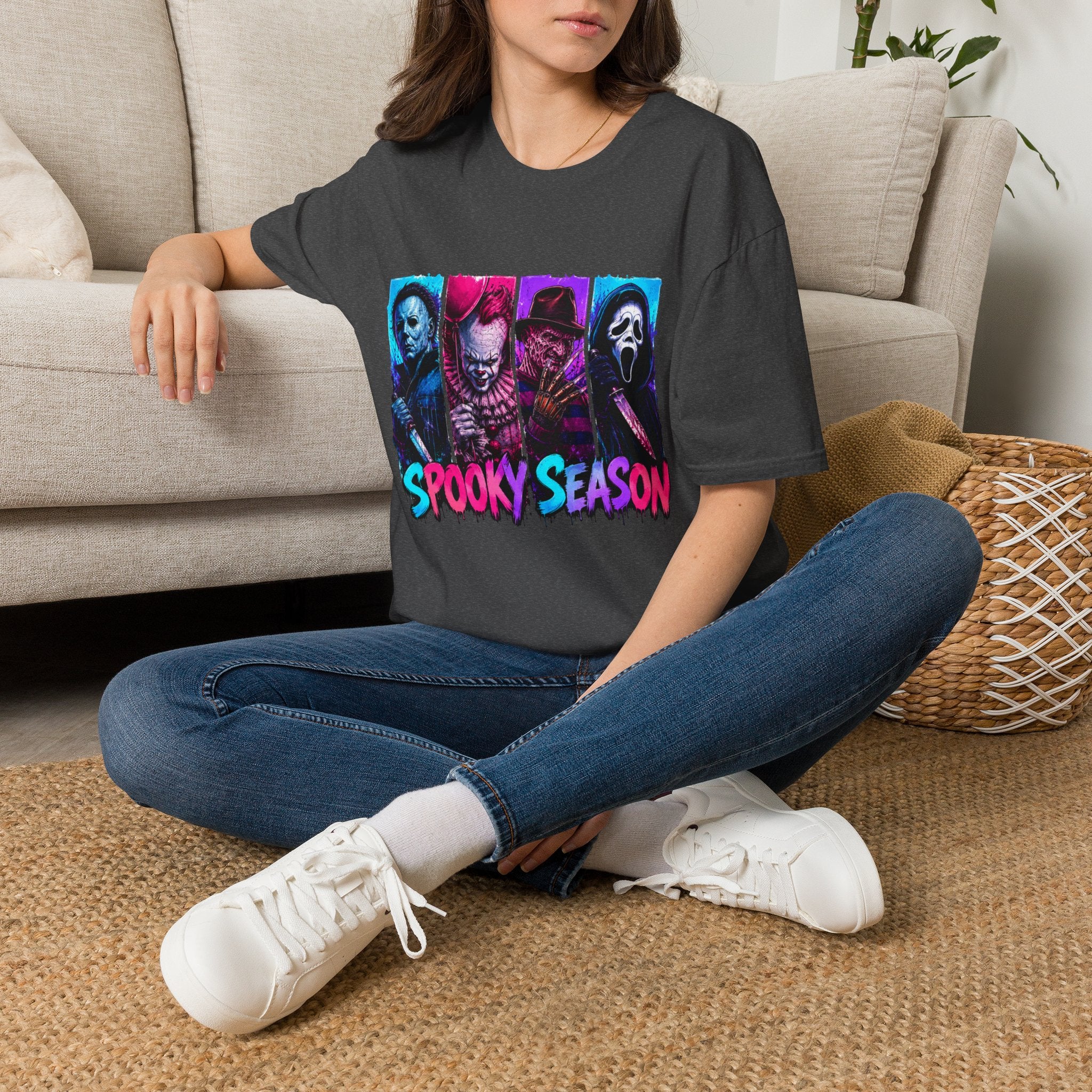 Horror Icons T-Shirt — “Spooky Season” Neon Slasher Tee