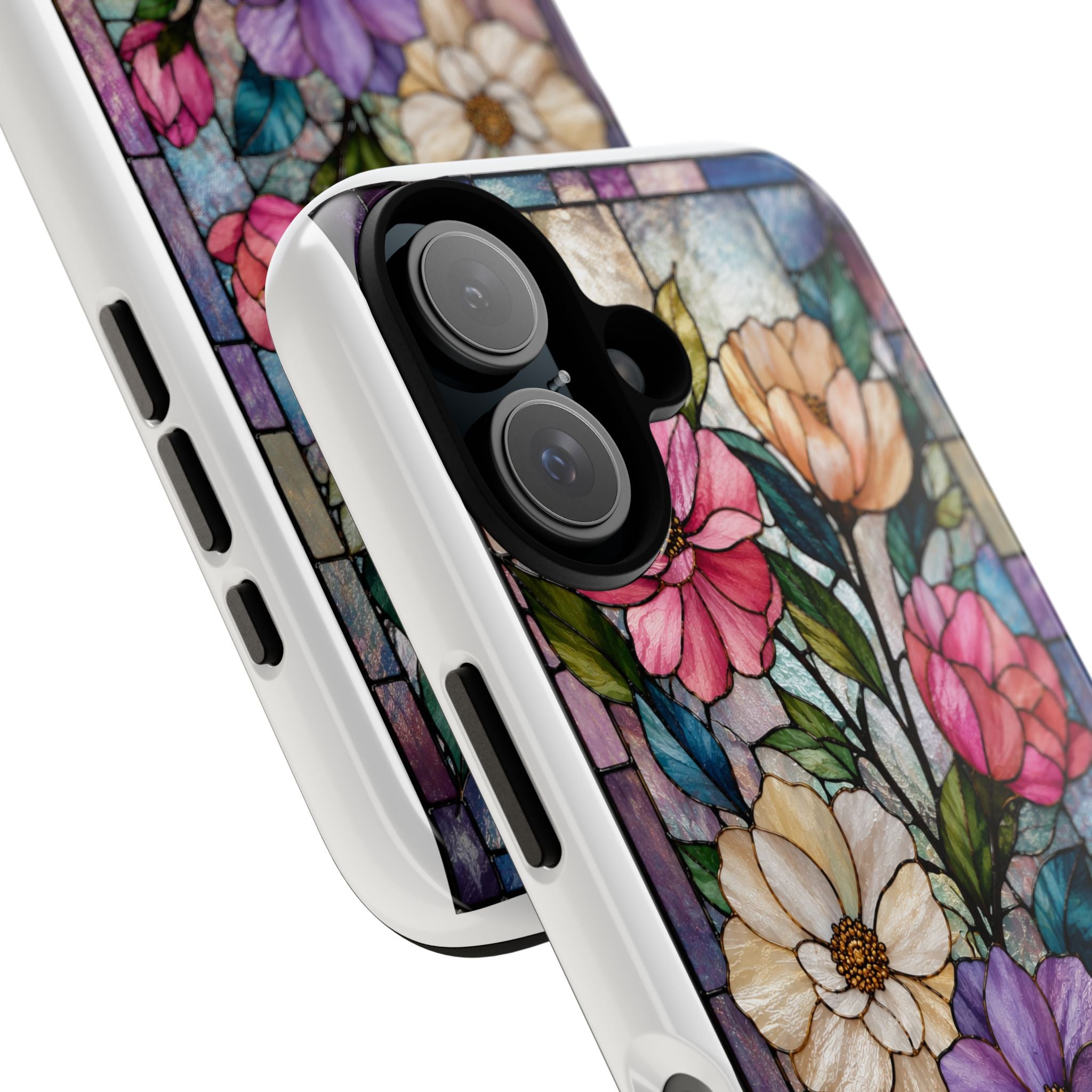 Floral Stained Glass Phone Case — Colorful Vintage Bouquet Protection