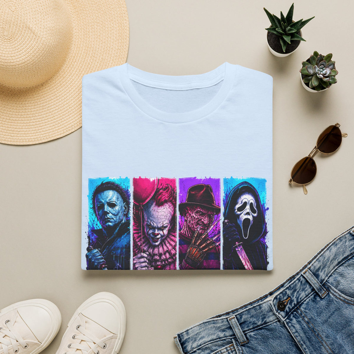 Horror Icons T-Shirt — “Spooky Season” Neon Slasher Tee