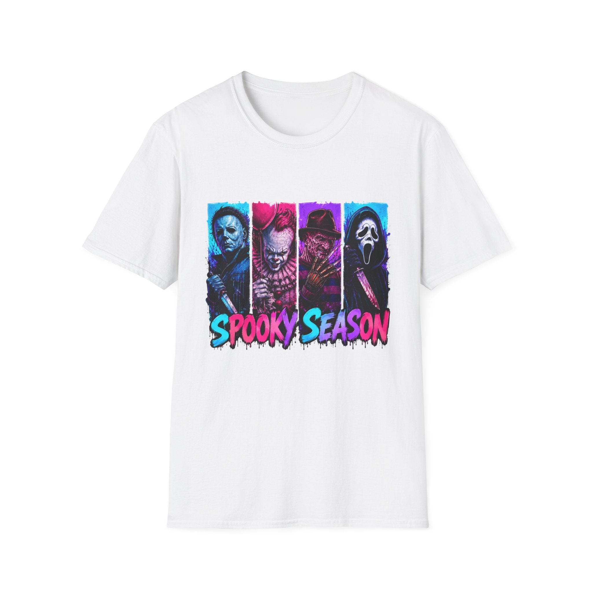 Horror Icons T-Shirt — “Spooky Season” Neon Slasher Tee