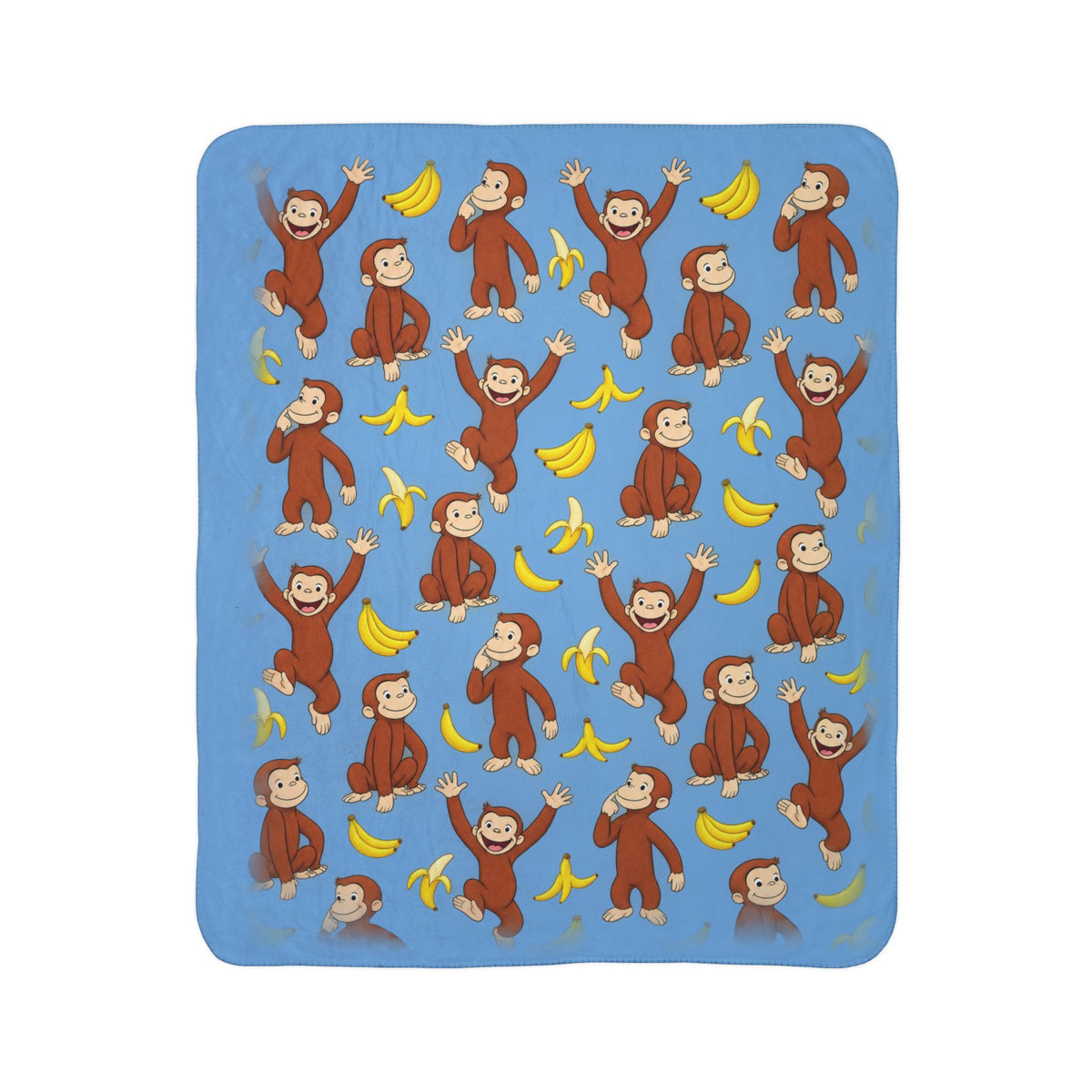 Curious Monkey Banana Pattern Fleece Sherpa Blanket | Kids Animal Throw