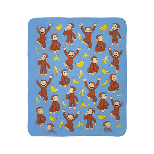 Curious Monkey Banana Pattern Fleece Sherpa Blanket | Kids Animal Throw