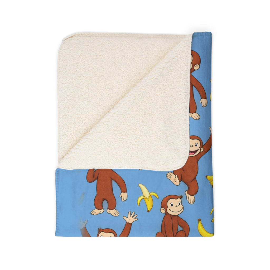 Curious Monkey Banana Pattern Fleece Sherpa Blanket | Kids Animal Throw