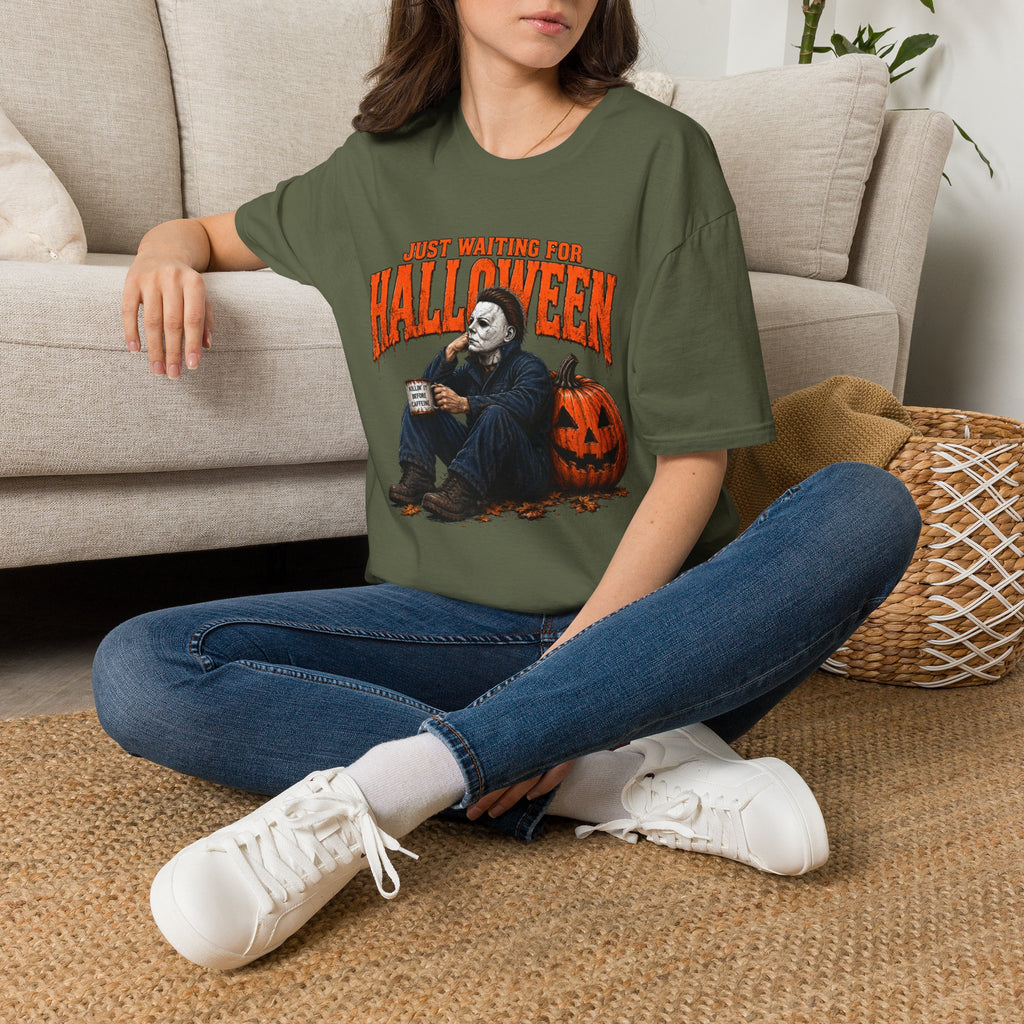 Halloween T-Shirt — "Just Waiting for Halloween" Horror Party Tee
