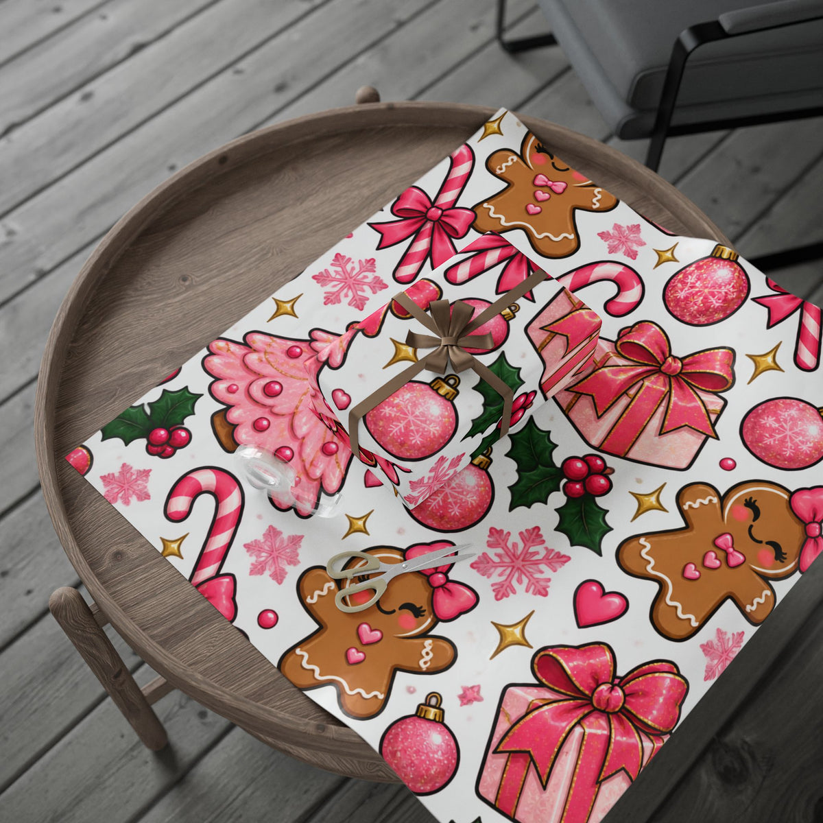 Gingerbread & Candy Cane Holiday Wrapping Paper Roll — Festive Christmas Gift Wrap