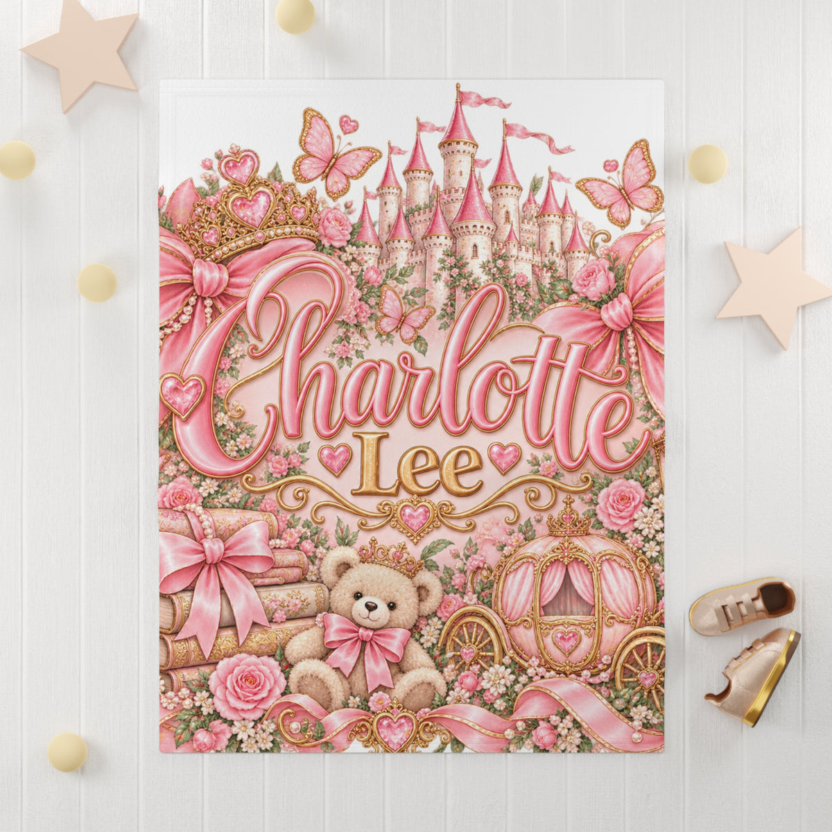 Personalized Princess Baby Blanket – "Charlotte Lee" Soft Fleece Keepsake