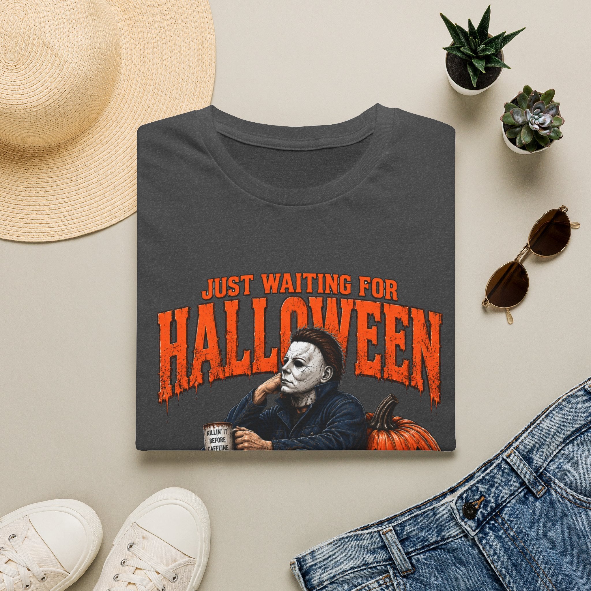 Halloween T-Shirt — "Just Waiting for Halloween" Horror Party Tee