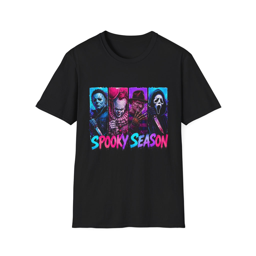 Horror Icons T-Shirt — “Spooky Season” Neon Slasher Tee