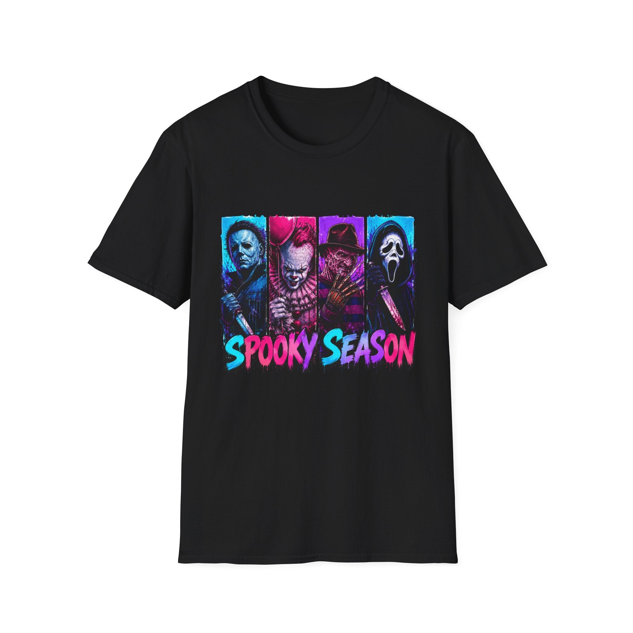 Horror Icons T-Shirt — “Spooky Season” Neon Slasher Tee