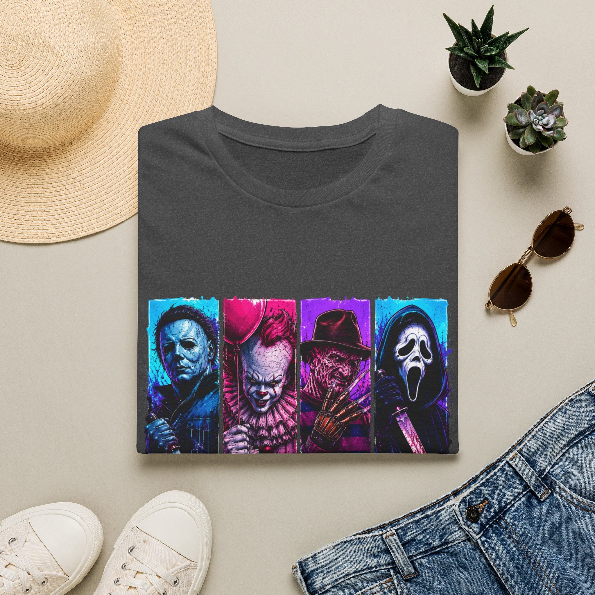 Horror Icons T-Shirt — “Spooky Season” Neon Slasher Tee