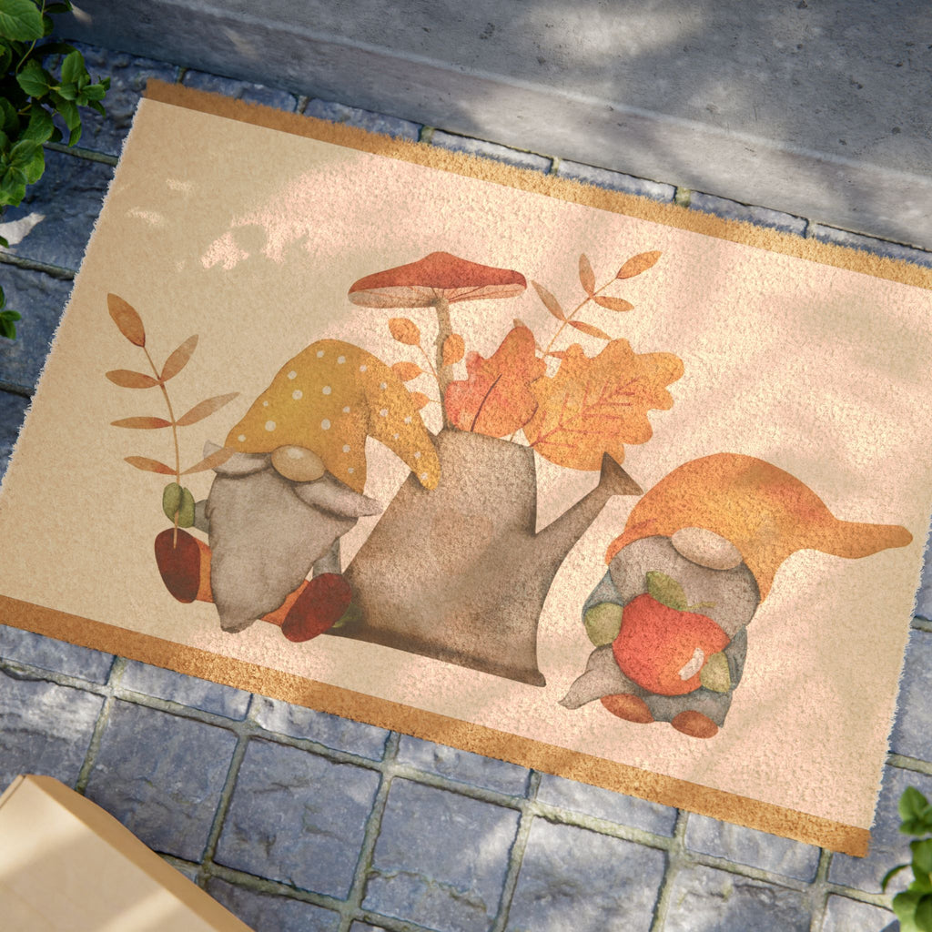 Autumn Gnome Doormat – Fall Welcome Coir Rug with Pumpkins & Leaves