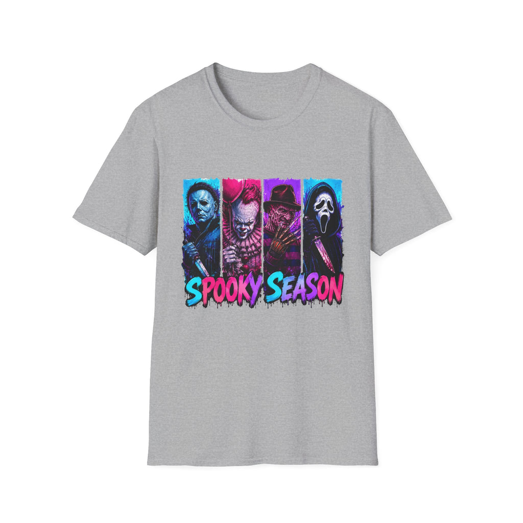 Horror Icons T-Shirt — “Spooky Season” Neon Slasher Tee