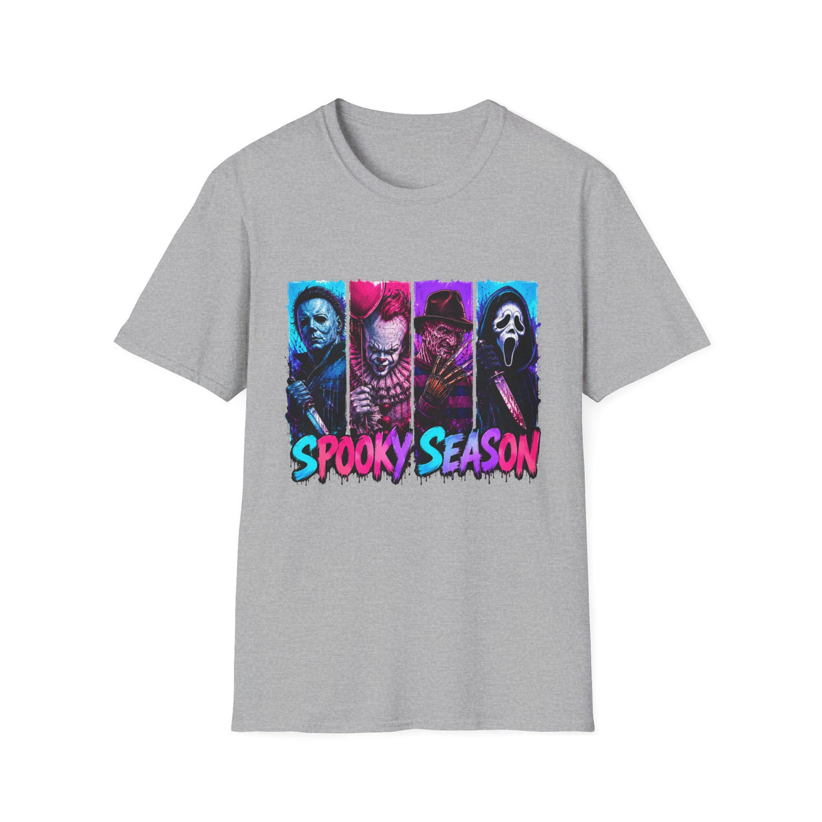 Horror Icons T-Shirt — “Spooky Season” Neon Slasher Tee