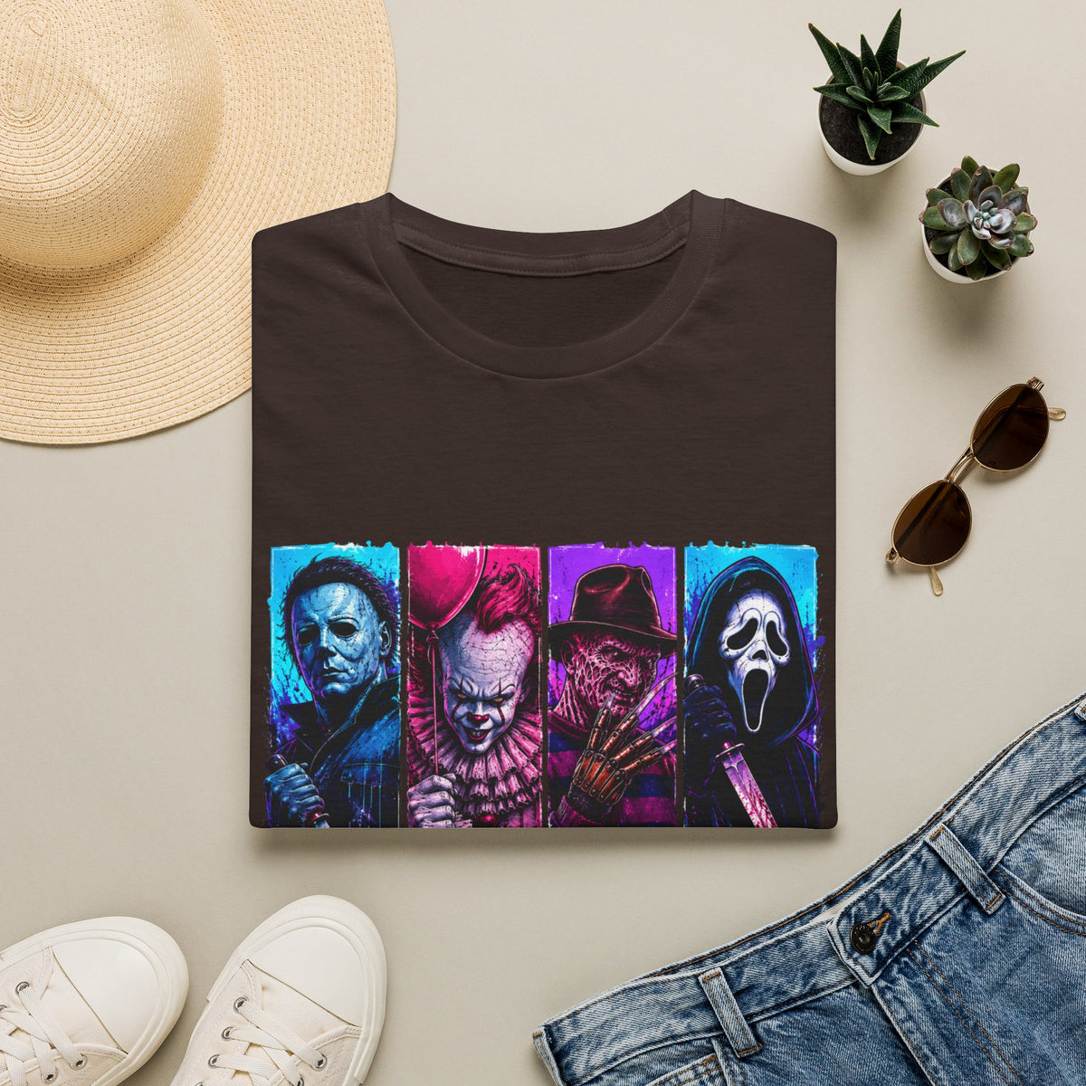 Horror Icons T-Shirt — “Spooky Season” Neon Slasher Tee
