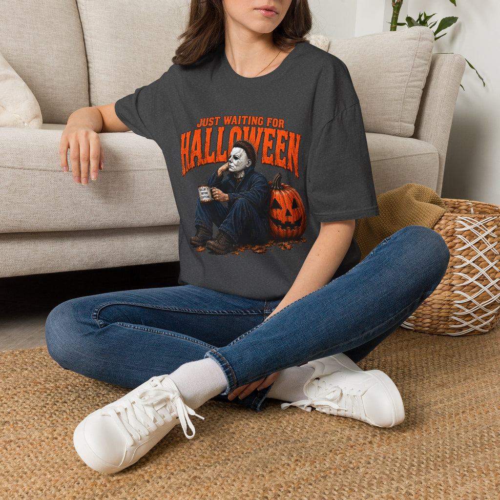 Halloween T-Shirt — "Just Waiting for Halloween" Horror Party Tee