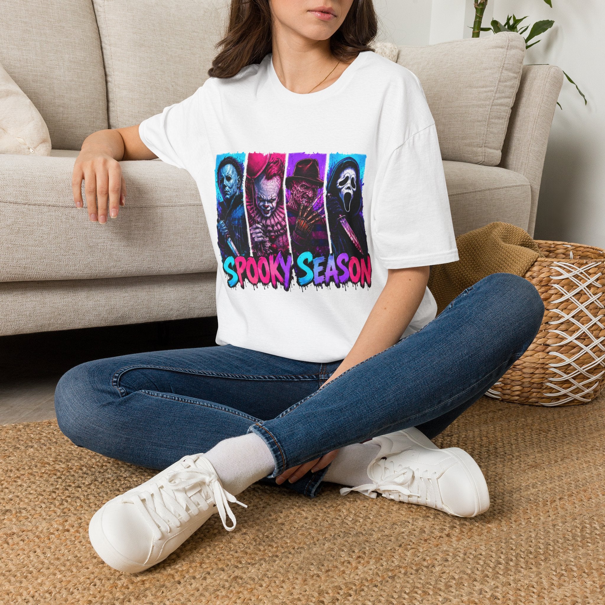 Horror Icons T-Shirt — “Spooky Season” Neon Slasher Tee