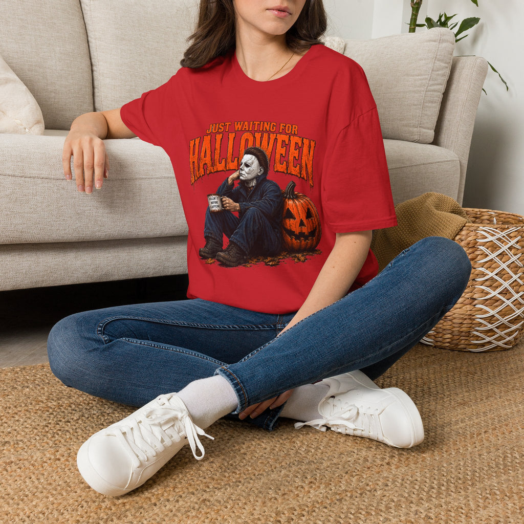 Halloween T-Shirt — "Just Waiting for Halloween" Horror Party Tee
