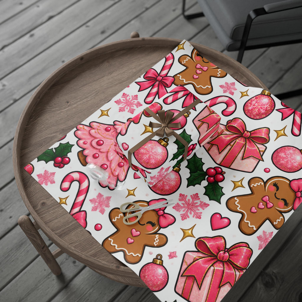 Gingerbread & Candy Cane Holiday Wrapping Paper Roll — Festive Christmas Gift Wrap