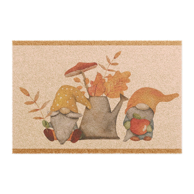 Autumn Gnome Doormat – Fall Welcome Coir Rug with Pumpkins & Leaves