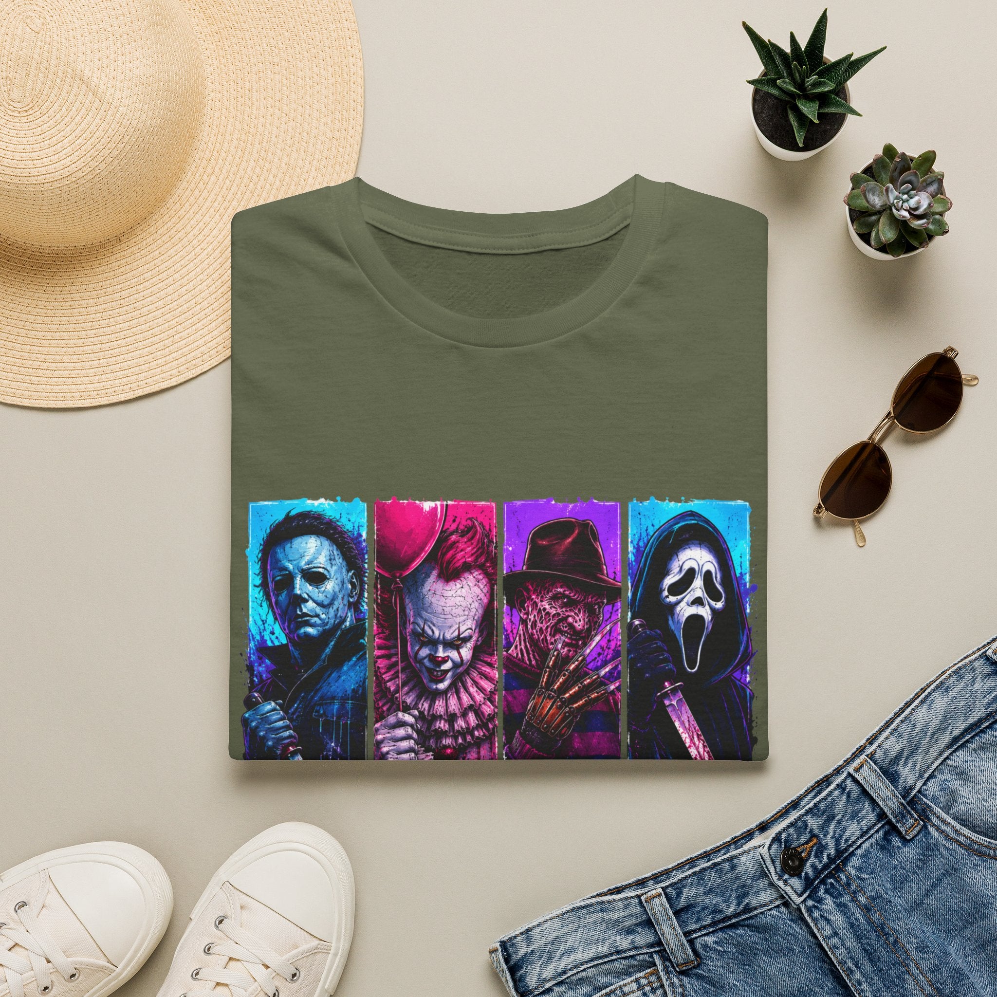 Horror Icons T-Shirt — “Spooky Season” Neon Slasher Tee
