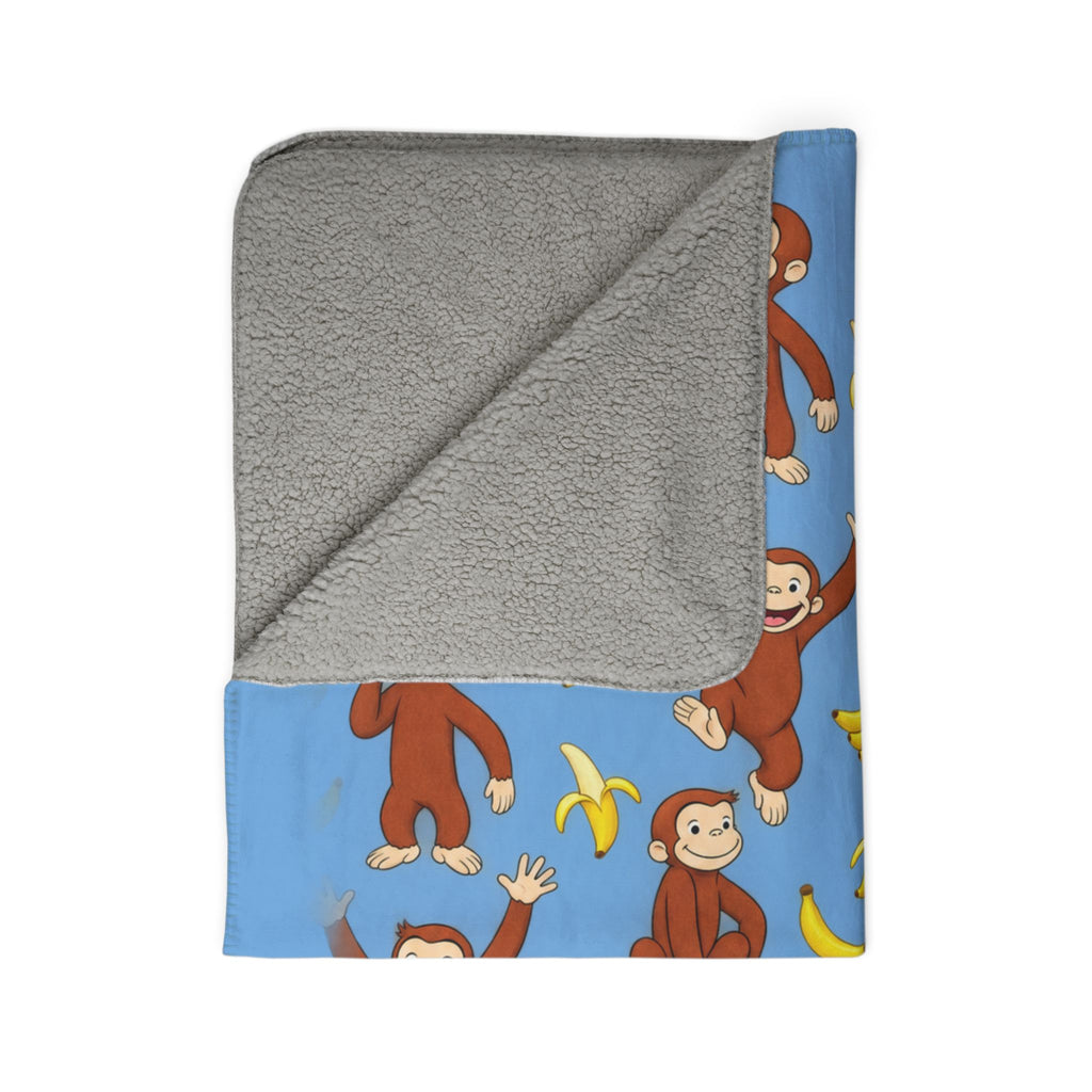 Curious Monkey Banana Pattern Fleece Sherpa Blanket | Kids Animal Throw
