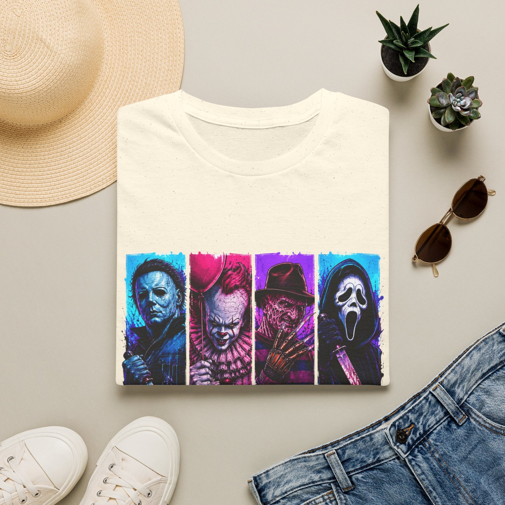 Horror Icons T-Shirt — “Spooky Season” Neon Slasher Tee
