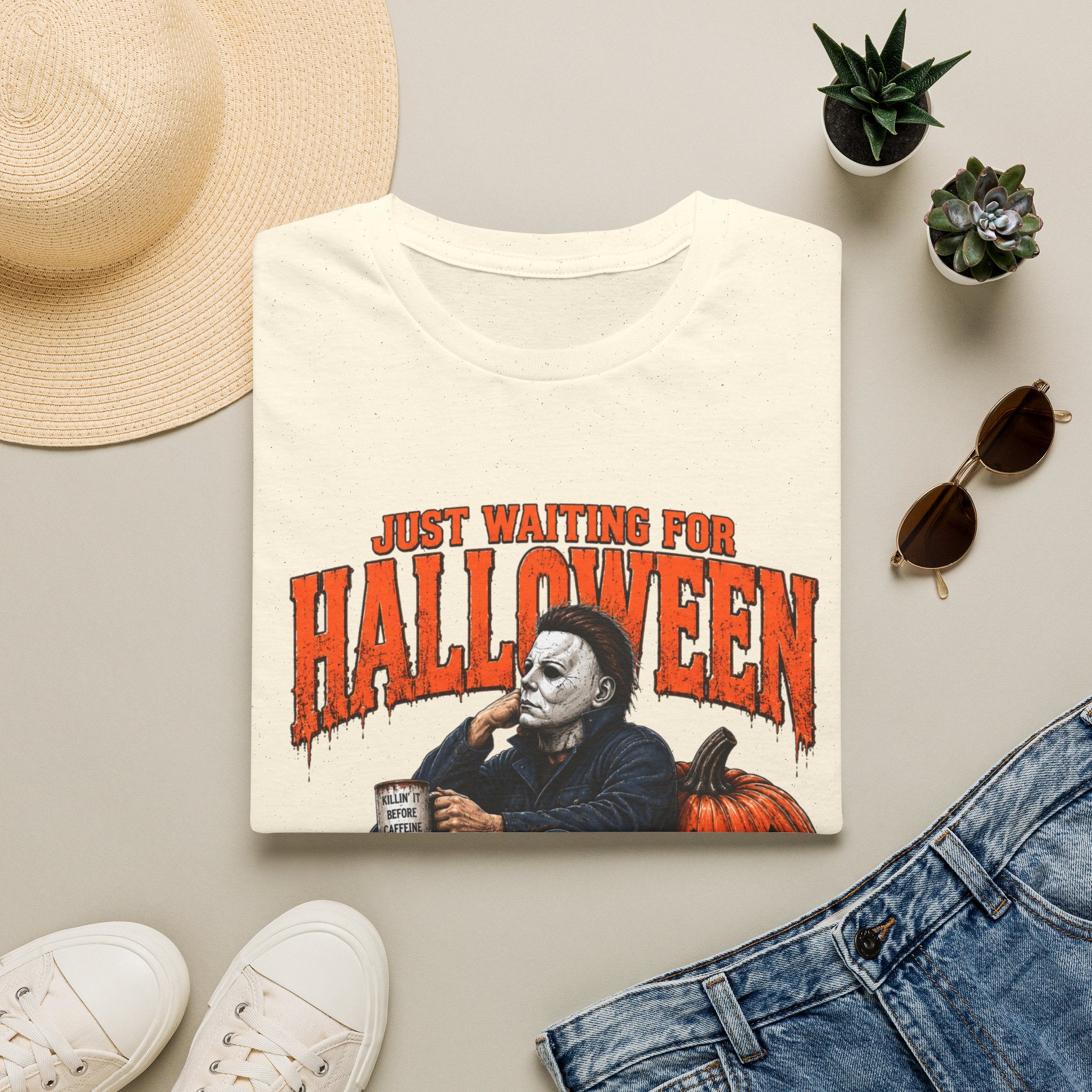 Halloween T-Shirt — "Just Waiting for Halloween" Horror Party Tee