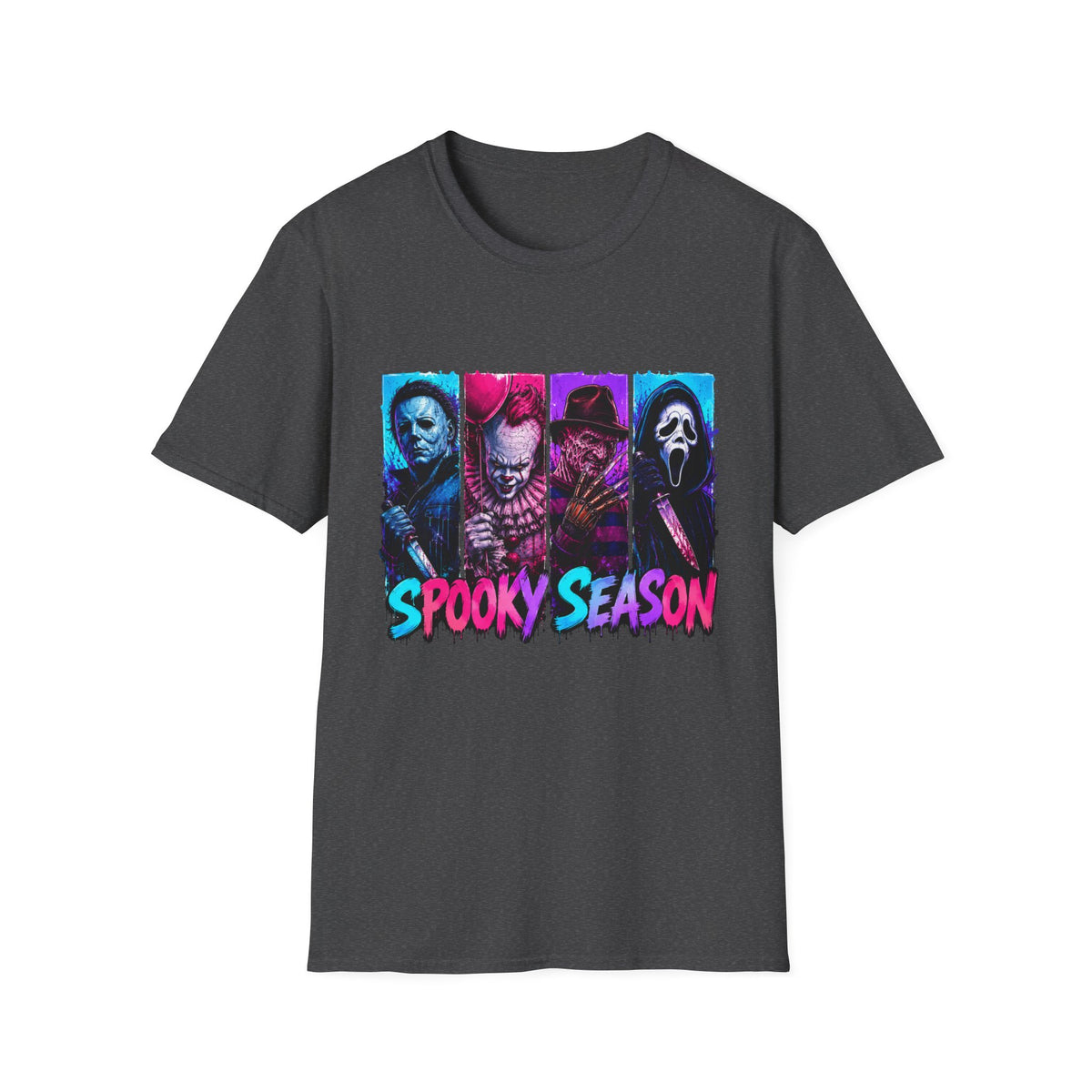 Horror Icons T-Shirt — “Spooky Season” Neon Slasher Tee